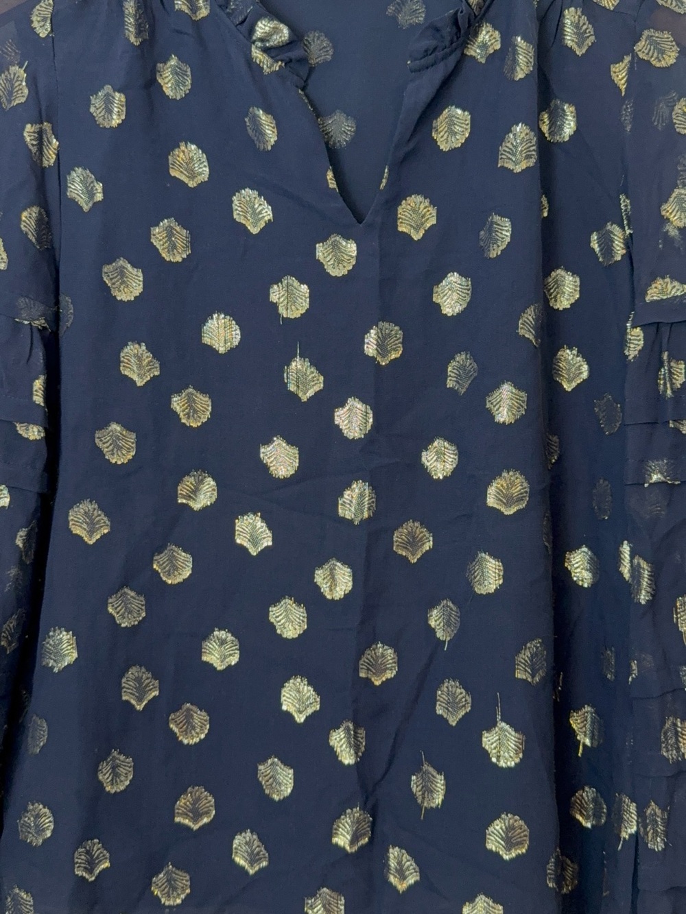 Lilly Pulitzer Navy Blouse with Metallic Dot Print - Picture 2 of 6